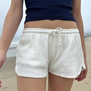 Brandy Melville White Thermal Shorts With Drawstring and Pockets